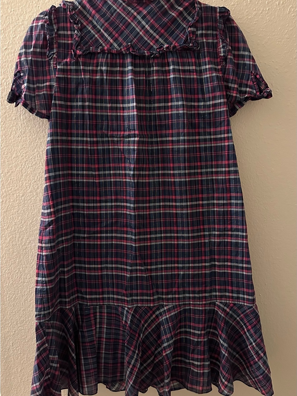 Marc by Marc Jacobs Navy, Pink & Yellow Plaid Ruffle Button-Front Shirt - Picture 3 of 6